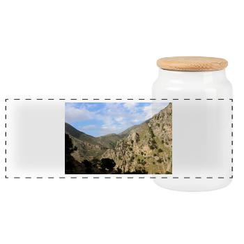 Berg Berge Berglandschaft Poster - Panorama Keksdose mit Holzdeckel - Weiß - Vorne