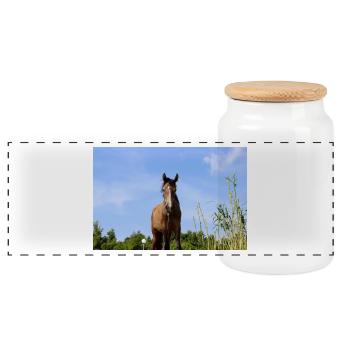 Pferd - Panorama Keksdose mit Holzdeckel - Weiß - Vorne