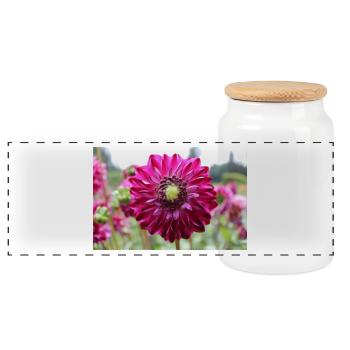 Dahlie rot violett Blüte ,Blume - Panorama Keksdose mit Holzdeckel - Weiß - Vorne