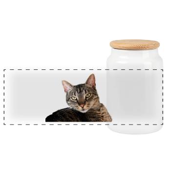 Cat Kitten - Panoramic Cookie Jar with Wooden Lid - white - Front