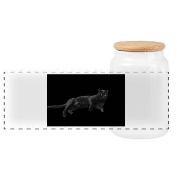 Black Cat Cat Black Cats Gift - Panoramic Cookie Jar with Wooden Lid - white - Front