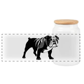 Bulldog - Pet Sticker - Panoramic Cookie Jar with Wooden Lid - white - Front