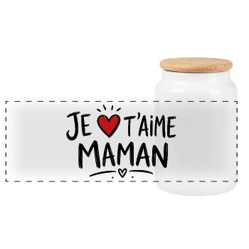 Je t'aime Maman avec Cœur Rouge - Boîte à biscuits avec couvercle en bois - blanc - Devant