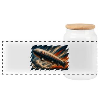 Zeppelin im Art Deco Stil - Panorama Keksdose mit Holzdeckel - Weiß - Vorne