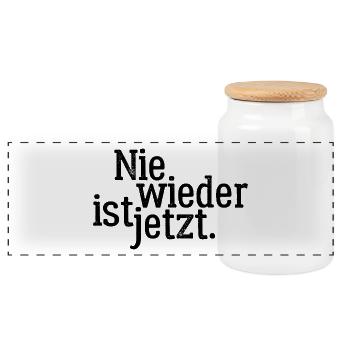 Nie wieder ist jetzt - Gegen Rechts, gegen Hetze - Panorama Keksdose mit Holzdeckel - Weiß - Vorne