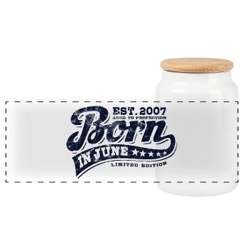Né(e) en juin 2007 - Anniversaire - Cadeau - Boîte à biscuits avec couvercle en bois - blanc - Devant