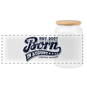 Né en août 2007 - Anniversaire - Cadeau - Boîte à biscuits avec couvercle en bois - blanc - Devant
