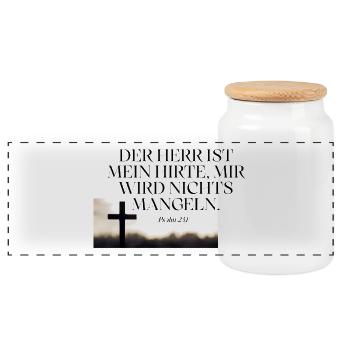 Psalm 23 Hirte Vertrauen Kreuz - Panorama Keksdose mit Holzdeckel - Weiß - Vorne