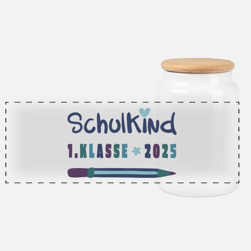 Schulkind - 1. Klasse - Schulanfänger 2025 - Panorama Keksdose mit Holzdeckel - Weiß