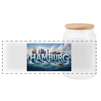 Hamburg Waves au port - Boîte à biscuits avec couvercle en bois - blanc - Devant
