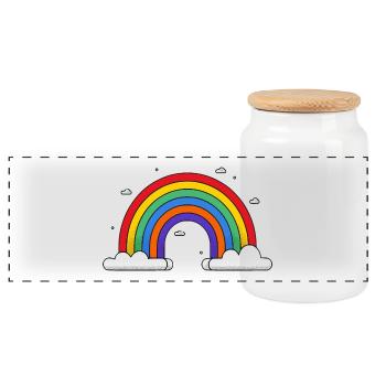 Rainbow on clouds - Panoramic Cookie Jar with Wooden Lid - white - Front