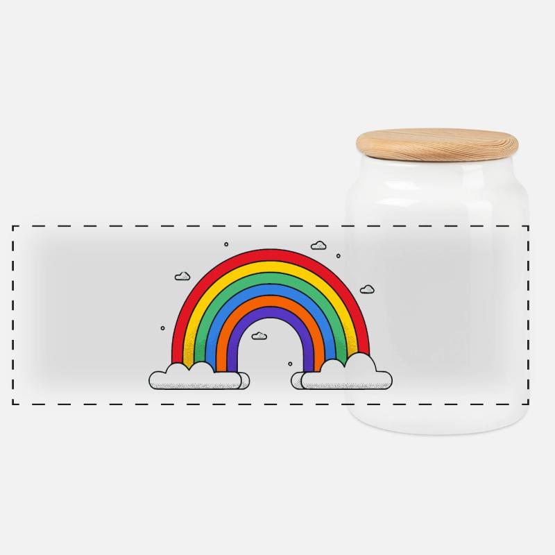 Regenbogen auf Wolken - Panorama Keksdose mit Holzdeckel - Weiß