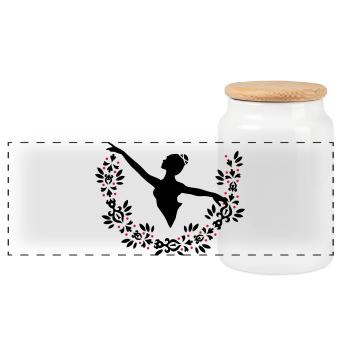 A ballerina and a wreath of leaves - Panoramic Cookie Jar with Wooden Lid - white - Front