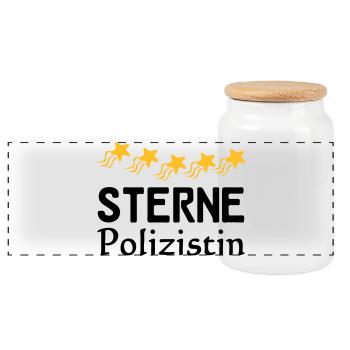Sterne Polizistin Geschenk - Panorama Keksdose mit Holzdeckel - Weiß - Vorne