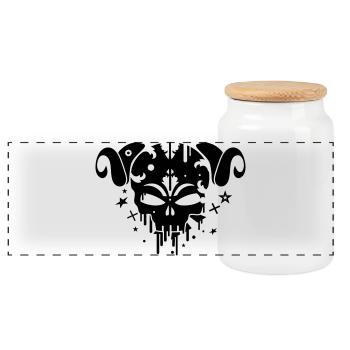 Faun skull - Panoramic Cookie Jar with Wooden Lid - white - Front