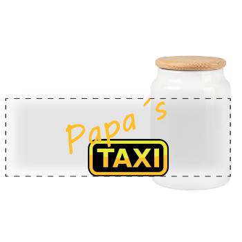 Humorvolles Papas Taxi Schild - Panorama Keksdose mit Holzdeckel - Weiß - Vorne