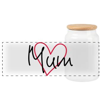 Mum heart love gift Mother's Day birthday - Panoramic Cookie Jar with Wooden Lid - white - Front