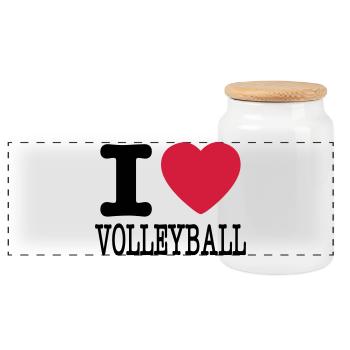 J'aime le volley-ball / j'aime la chemise de volleyball - Boîte à biscuits avec couvercle en bois - blanc - Devant