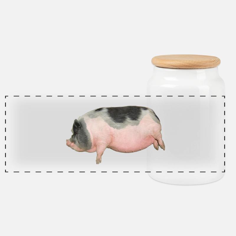pig - Panoramic Cookie Jar with Wooden Lid - white