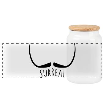 Surreal - surreal mustache - Panoramic Cookie Jar with Wooden Lid - white - Front