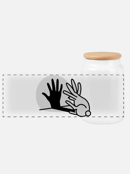 Handschatten Kaninchen 2 clr - Panorama Keksdose mit Holzdeckel - Weiß