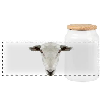 Schaf Kopf – Geometrisches Low Poly Tierdesign - Panorama Keksdose mit Holzdeckel - Weiß - Vorne