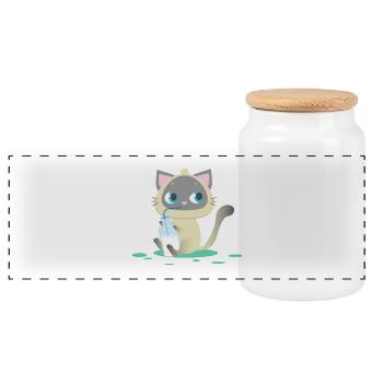 Katze trinkt Milch, Kätzchen, Miau, Cat, Kitten - Panorama Keksdose mit Holzdeckel - Weiß - Vorne