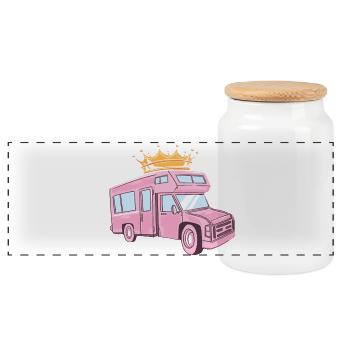 Rose Camper / Femme Camper / Camper / Rose - Boîte à biscuits avec couvercle en bois - blanc - Devant