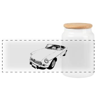 MG Roadster Classic Britischer Sportwagen - Panorama Keksdose mit Holzdeckel - Weiß - Vorne