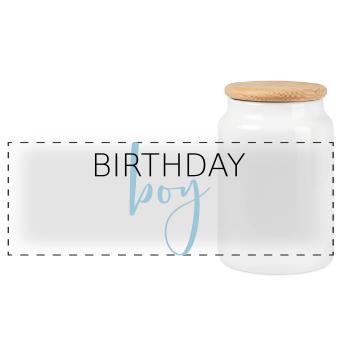 Birthday boy i birthday child gift - Panoramic Cookie Jar with Wooden Lid - white - Front