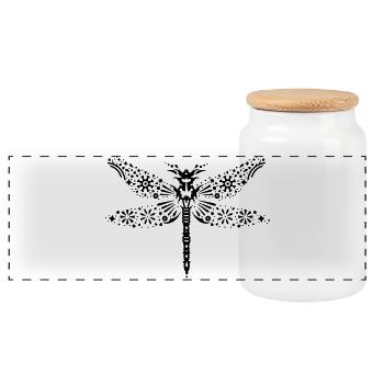 a dragonfly - Panoramic Cookie Jar with Wooden Lid - white - Front