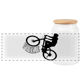 Shirt Wheelie Rad Fahrrad - Panorama Keksdose mit Holzdeckel - Weiß - Vorne