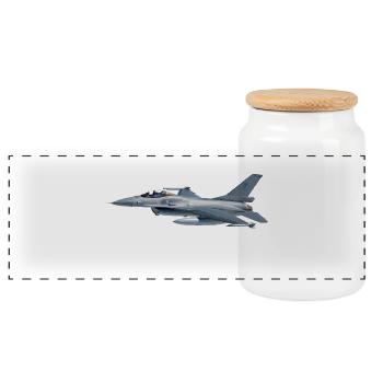 F-16 - Panorama Keksdose mit Holzdeckel - Weiß - Vorne