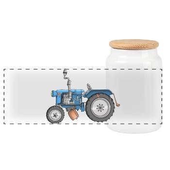 cooler Traktor - Landwirtschaft - Cartoon - Panorama Keksdose mit Holzdeckel - Weiß - Vorne