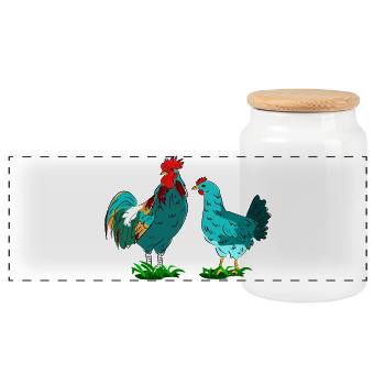 Colorful Chickens Illustration for Nature Fans - Panoramic Cookie Jar with Wooden Lid - white - Front