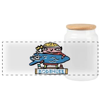 Bodensee Surfer Cartoon - Panorama Keksdose mit Holzdeckel - Weiß - Vorne
