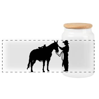 Femme avec le cheval - Boîte à biscuits avec couvercle en bois - blanc - Devant
