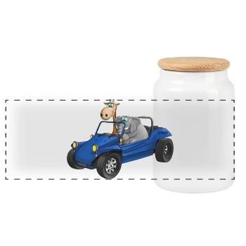 Éléphant et girafe en buggy - Boîte à biscuits avec couvercle en bois - blanc - Devant