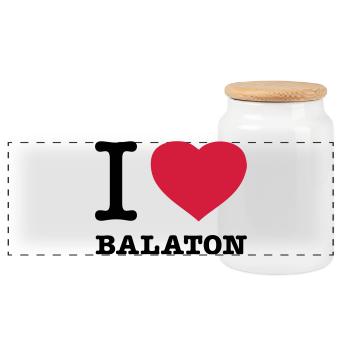 I LOVE BALATON Ungarn - Panorama Keksdose mit Holzdeckel - Weiß - Vorne