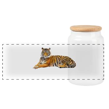 Tiger - Panoramic Cookie Jar with Wooden Lid - white - Front
