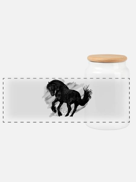Eleganter Schwarz-Weiß-Pferd im Galopp - Panorama Keksdose mit Holzdeckel - Weiß