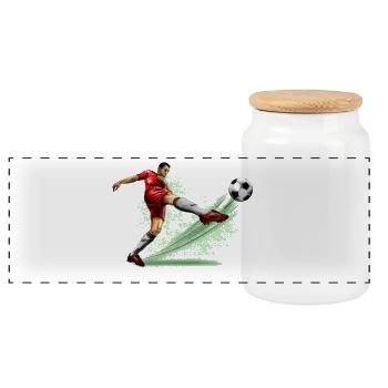 soccer player - Panoramic Cookie Jar with Wooden Lid - white - Front