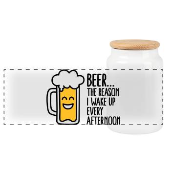 Beer is the reason I wake up every afternoon - Panorama Keksdose mit Holzdeckel - Weiß - Vorne