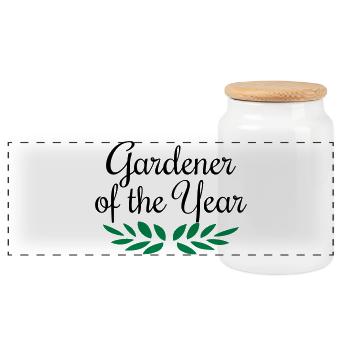 Gardener of the Year, garden, gardener, gardener - Panoramic Cookie Jar with Wooden Lid - white - Front