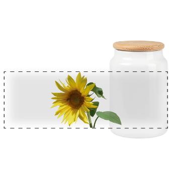 Sunflower - Panoramic Cookie Jar with Wooden Lid - white - Front