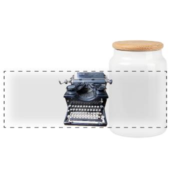 Vintage typewriter - Panoramic Cookie Jar with Wooden Lid - white - Front