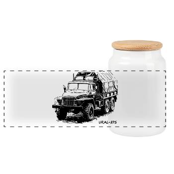 Ural-375 - Panorama Keksdose mit Holzdeckel - Weiß - Vorne
