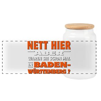 Nett hier - Aber waren Sie schon mal in Baden - Panorama Keksdose mit Holzdeckel - Weiß - Vorne