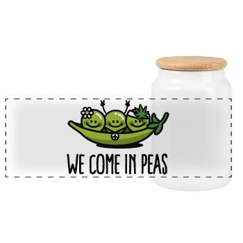 We come in peas / peace - Boîte à biscuits avec couvercle en bois - blanc - Devant