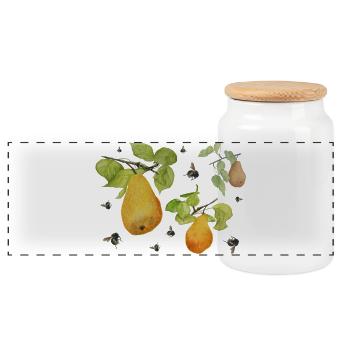 Pears and bumblebees - Panoramic Cookie Jar with Wooden Lid - white - Front
